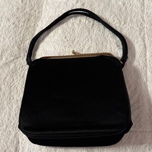 Vintage Mel-Ton Classic Black Satin Top-Handle Women's KISS Lock Bag